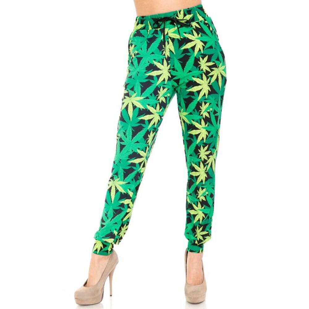 World of Leggings Buttery Smooth Cannabis Green Marijuana Joggers